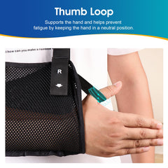 Cozyhealth mujer con el cabestrillo puesto en la ducha, material que permite paso de agua