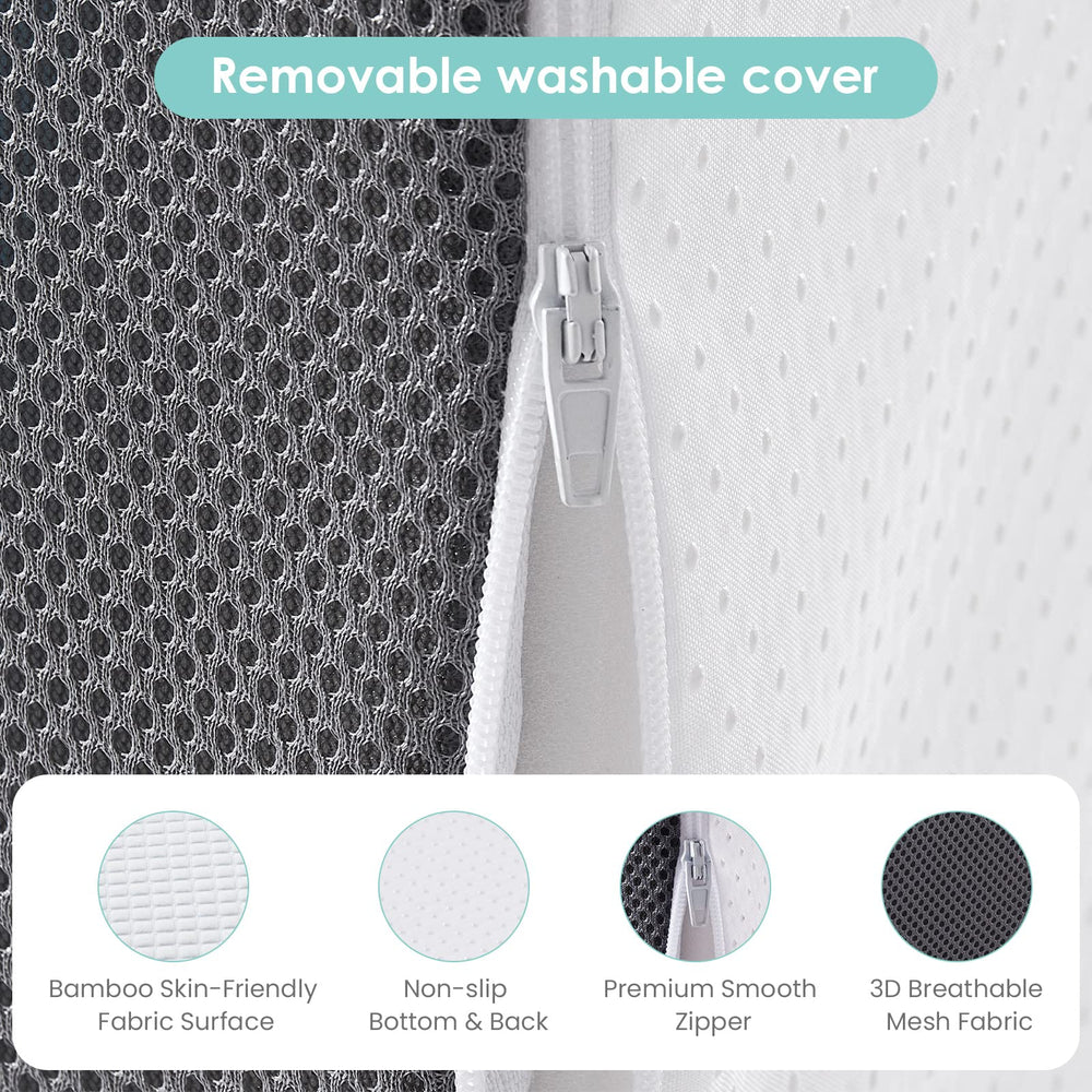 Cozymaker cuña junto a almohadas para comparar tamaño, escala real