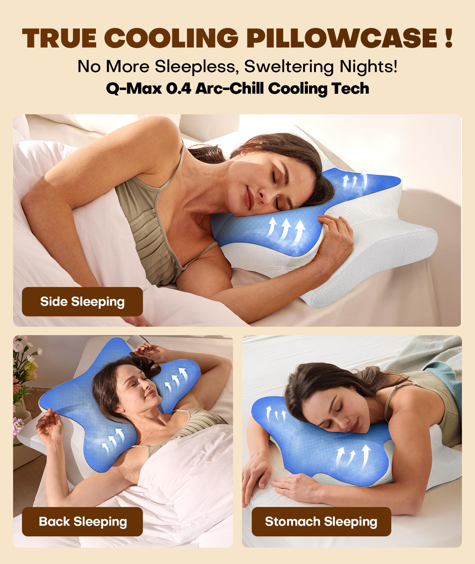 Cozyplayer almohada en uso por persona de lado mostrando soporte cervical