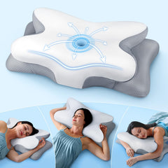 Cozyplayer vista frontal del empaque mostrando la almohada y beneficios