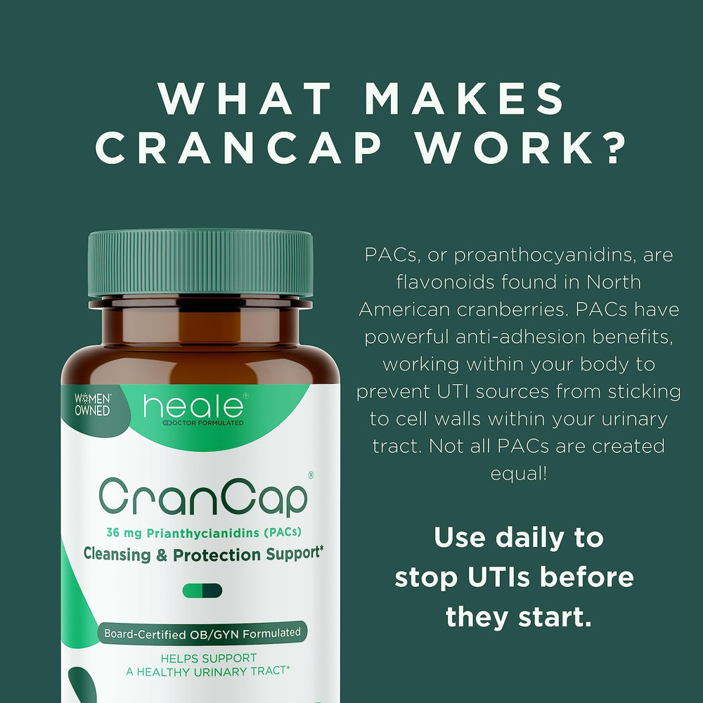 CranCap etiqueta de ingredientes destacando 36 mg de PAC por cápsula