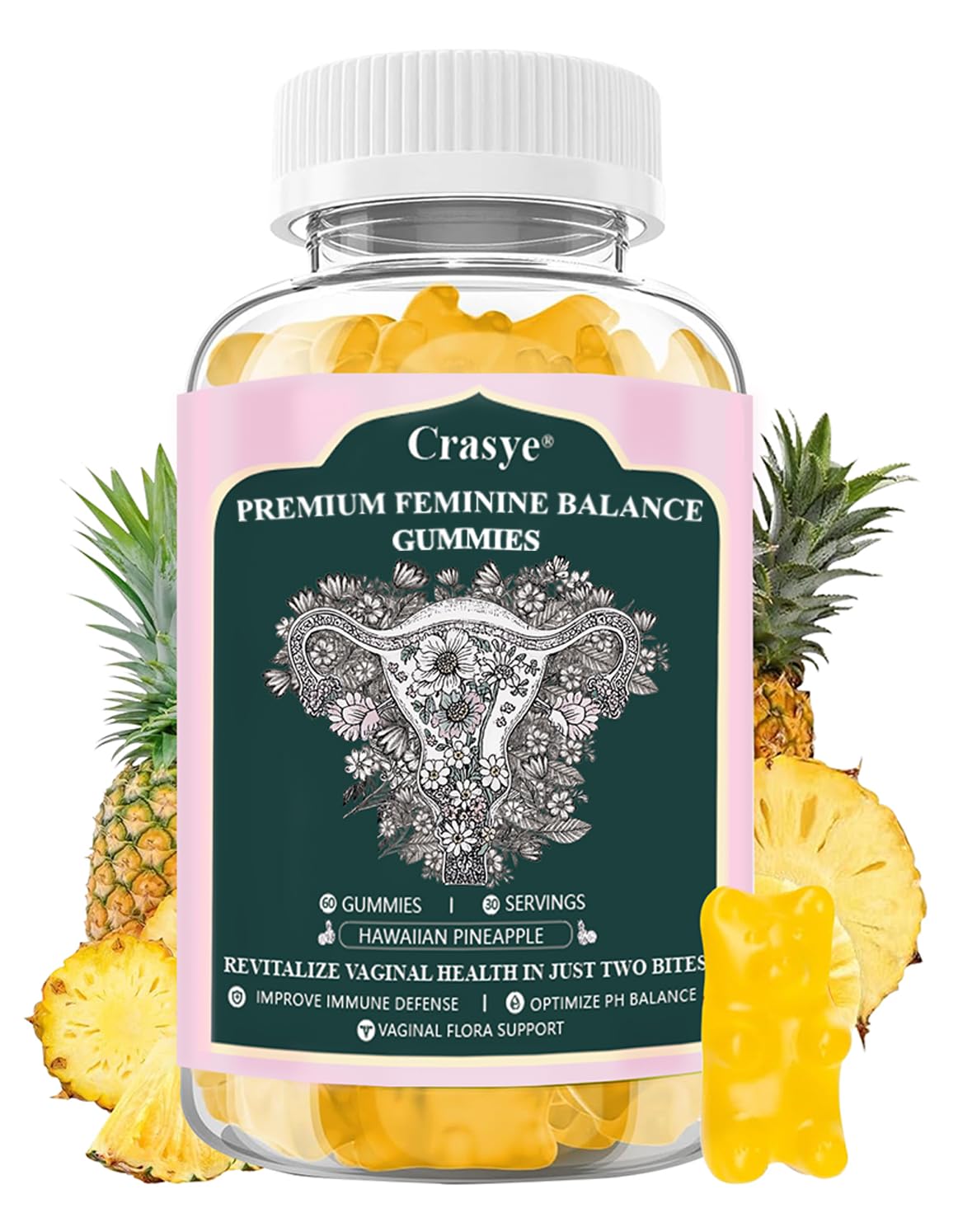 Gominola Crasye Balance con piña para equilibrio diario y bienestar femenino.