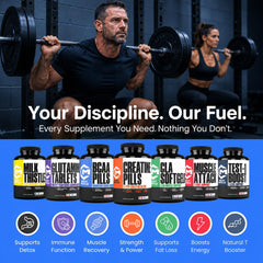 Crazy Muscle tabletas sobre fondo deportivo para uso pre y post entreno