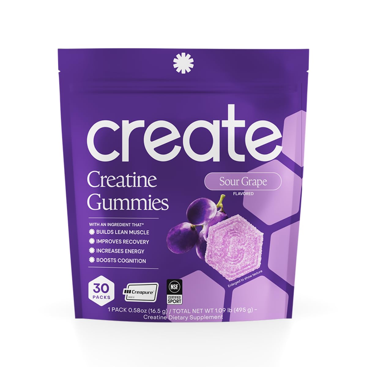 Create gomitas empaque frontal mostrando 30 unidades y ventaja portátil