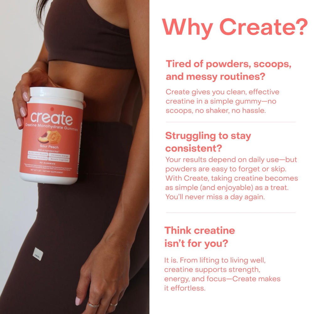 Sour peach flavor invites refreshing daily use with Create gummies.