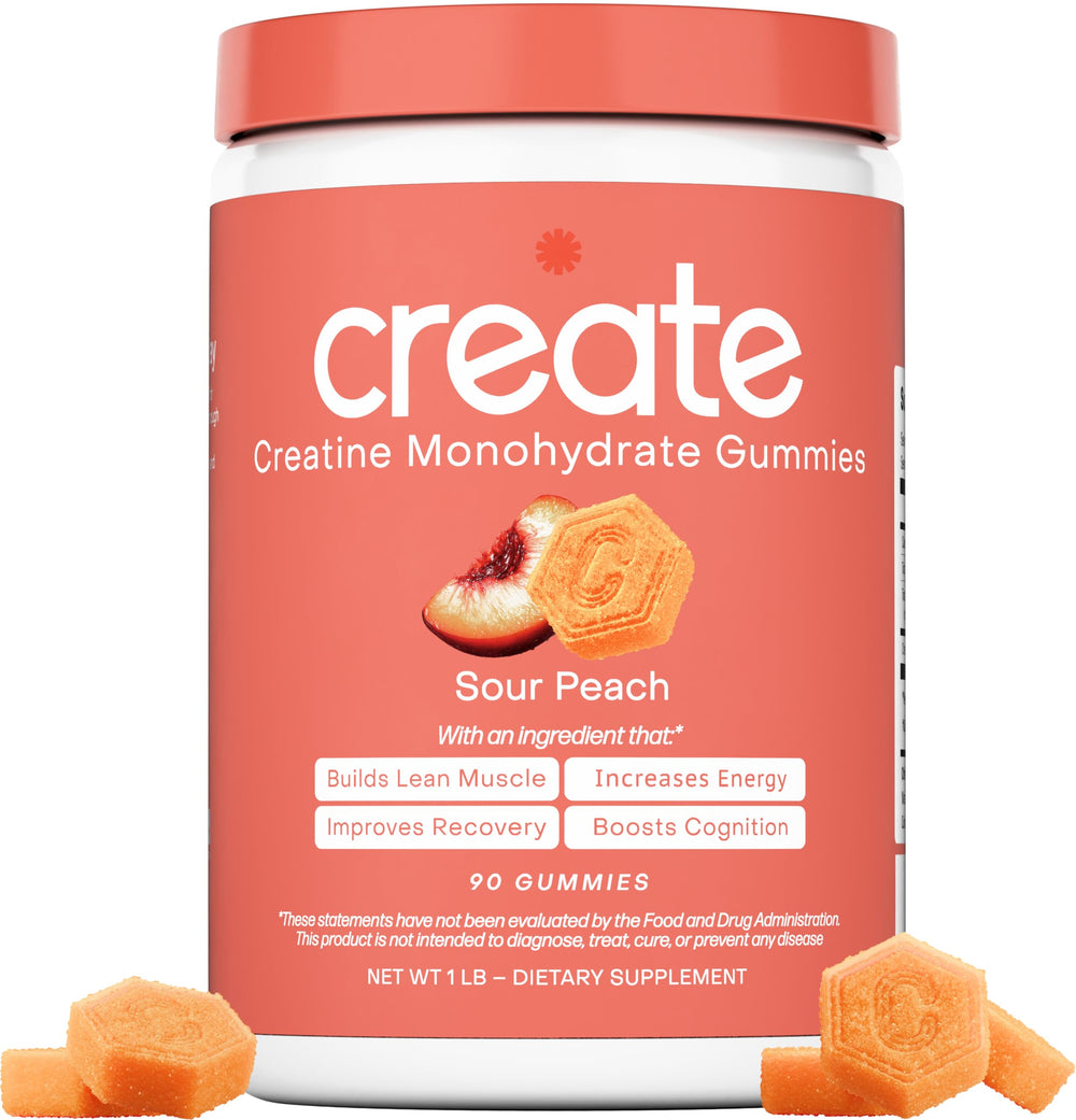 Create Creatine Monohydrate Gummies in a sour peach bottle for on-the-go endurance.