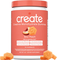 Create Creatine Monohydrate Gummies in a sour peach bottle for on-the-go endurance.
