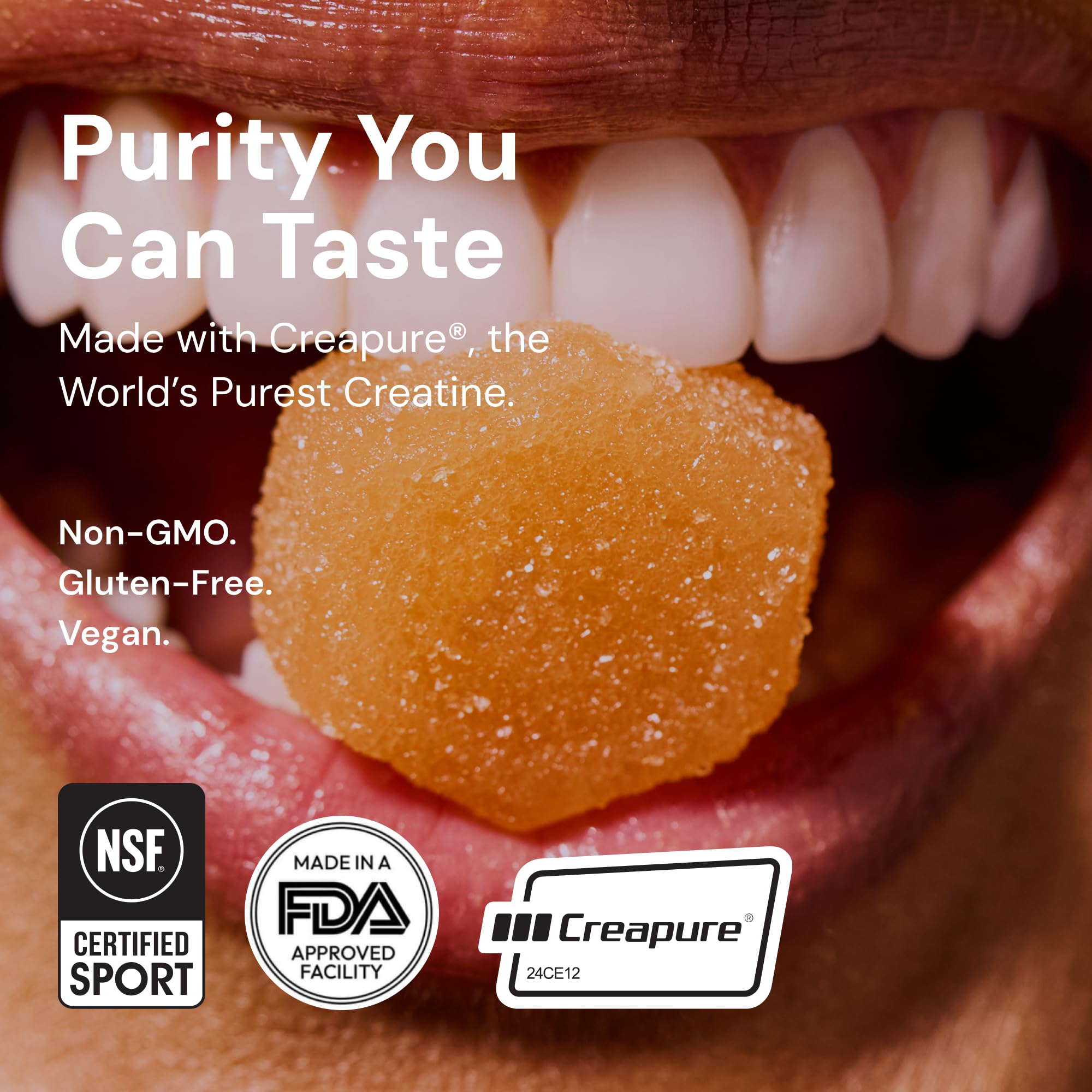 Vegan label on Create gummies highlights clean nutrition.