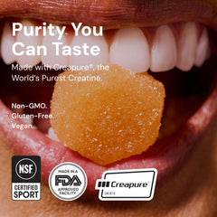 Vegan label on Create gummies highlights clean nutrition.