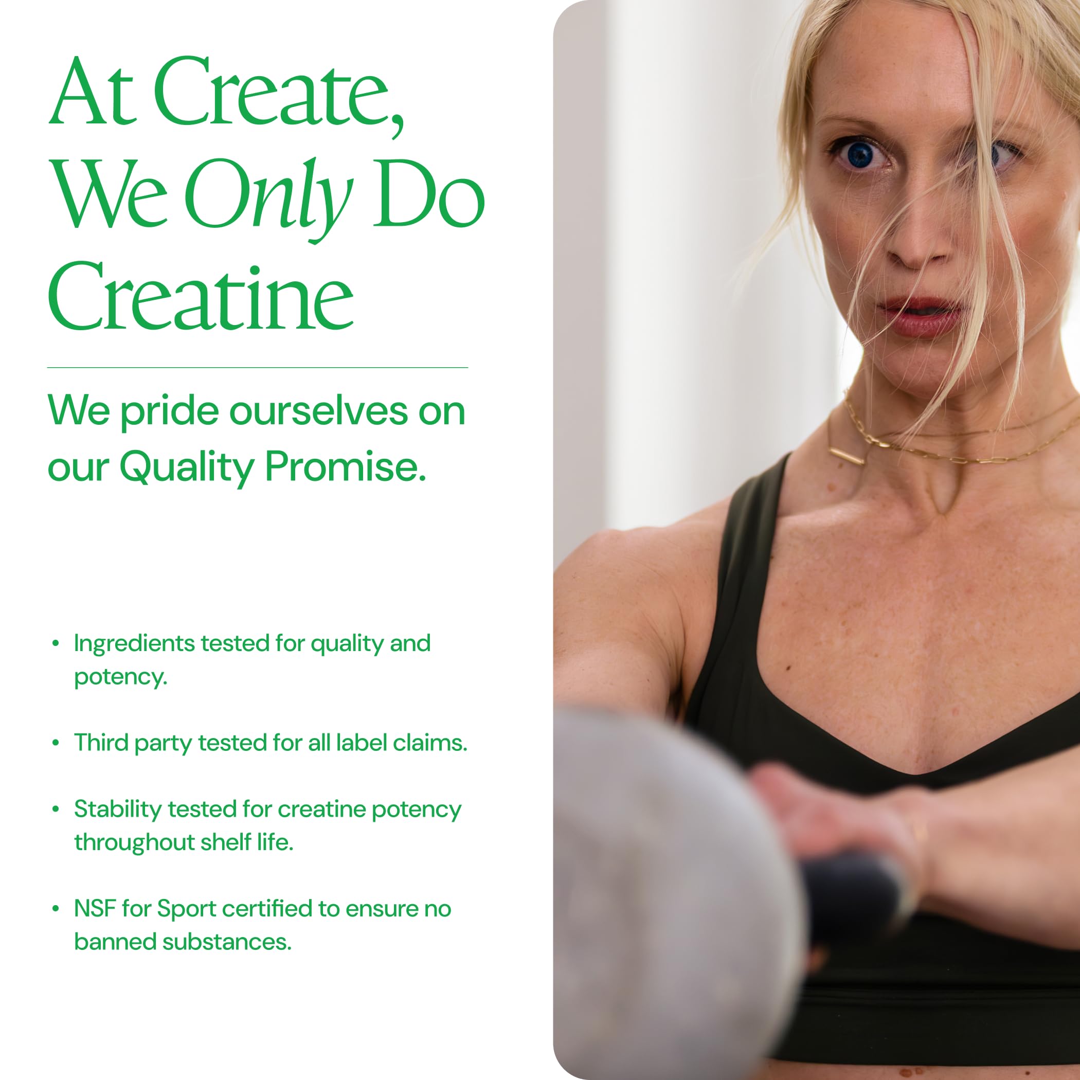 Etiqueta Create con ingredientes Creapure y claridad en valores nutricionales