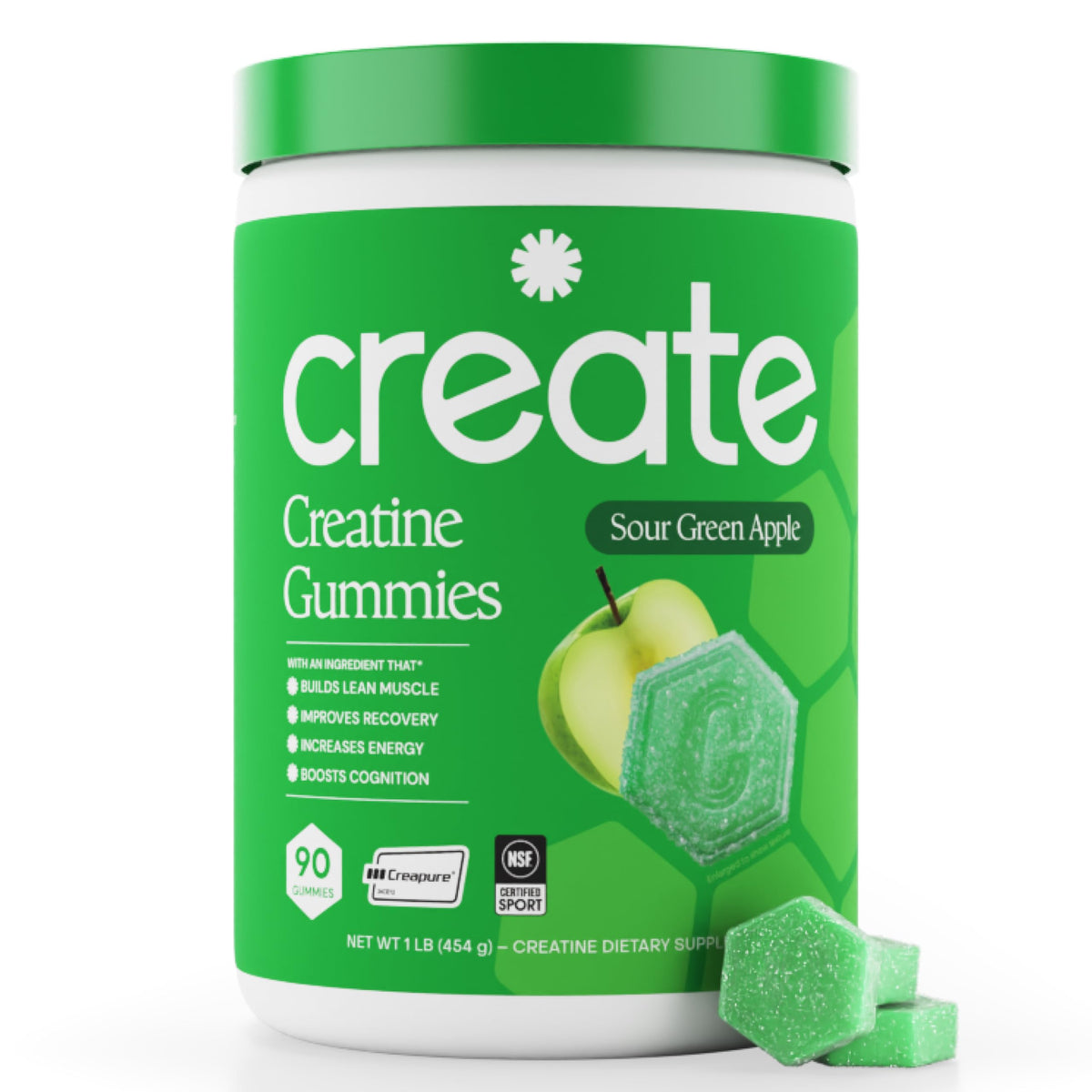 Create envase frontal mostrando gominolas y beneficio conveniencia