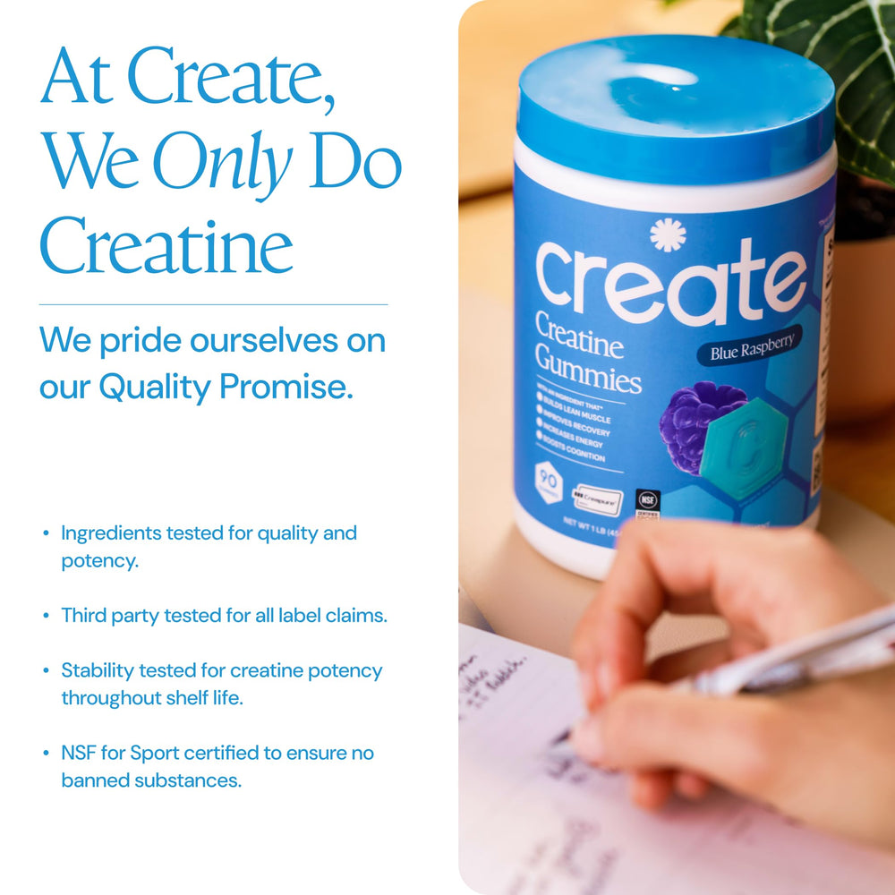 Create etiqueta con ingredientes y Creapure para transparencia y confianza