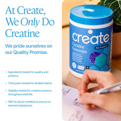 Create etiqueta con ingredientes y Creapure para transparencia y confianza