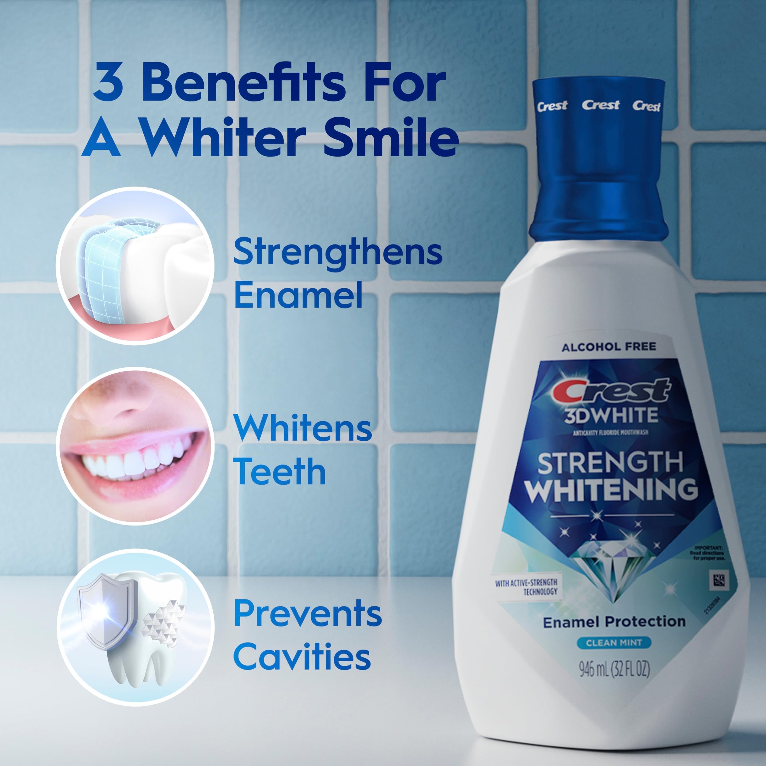 Crest 3D Clean Mint etiqueta con ingredientes y flúor visible para confianza del usuario