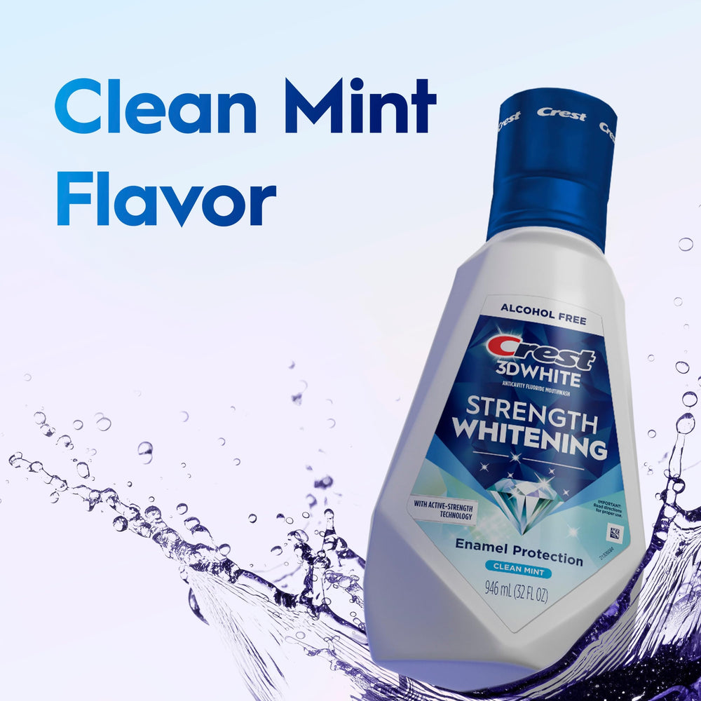 Crest 3D Clean Mint junto a hojas de menta para enfatizar sabor fresco y sensación limpia
