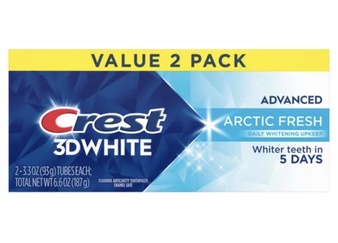 Crest 3D White frente del empaque mostrando diseño y beneficio blanqueador