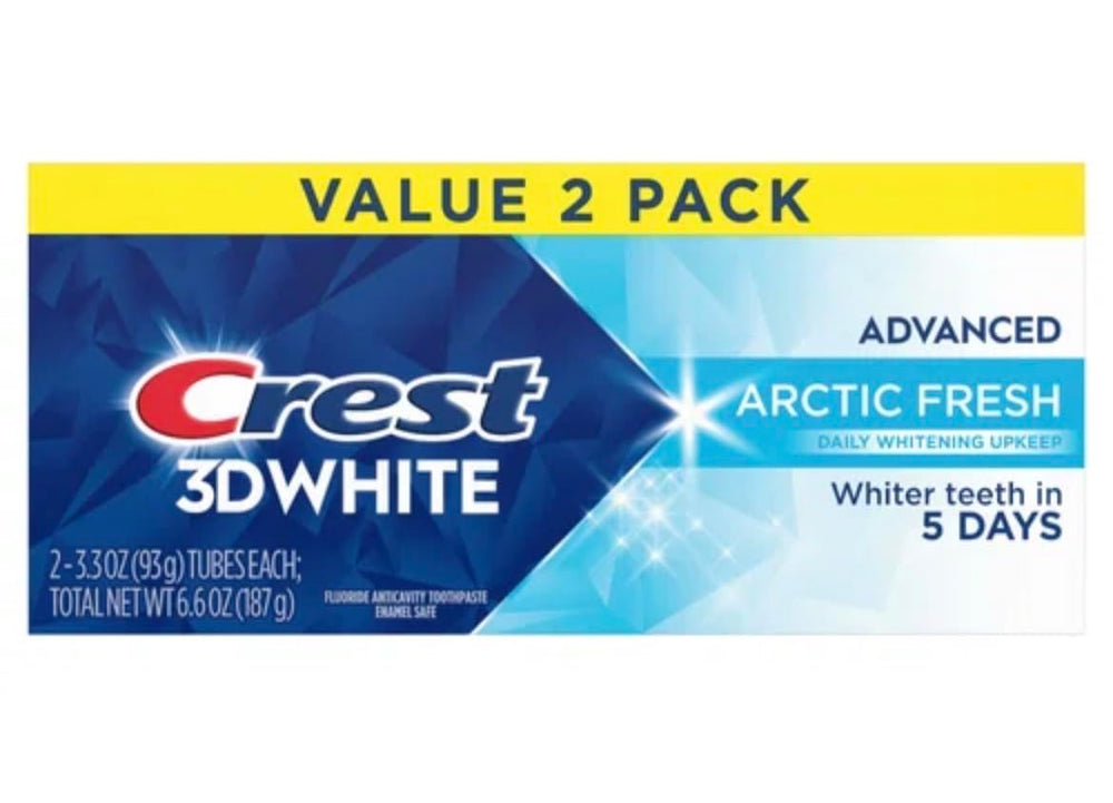 Crest 3D White frente del empaque mostrando diseño y beneficio blanqueador