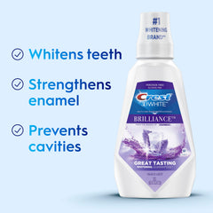 Crest 3D White Brilliance primer plano del líquido y textura clara, sensación suave