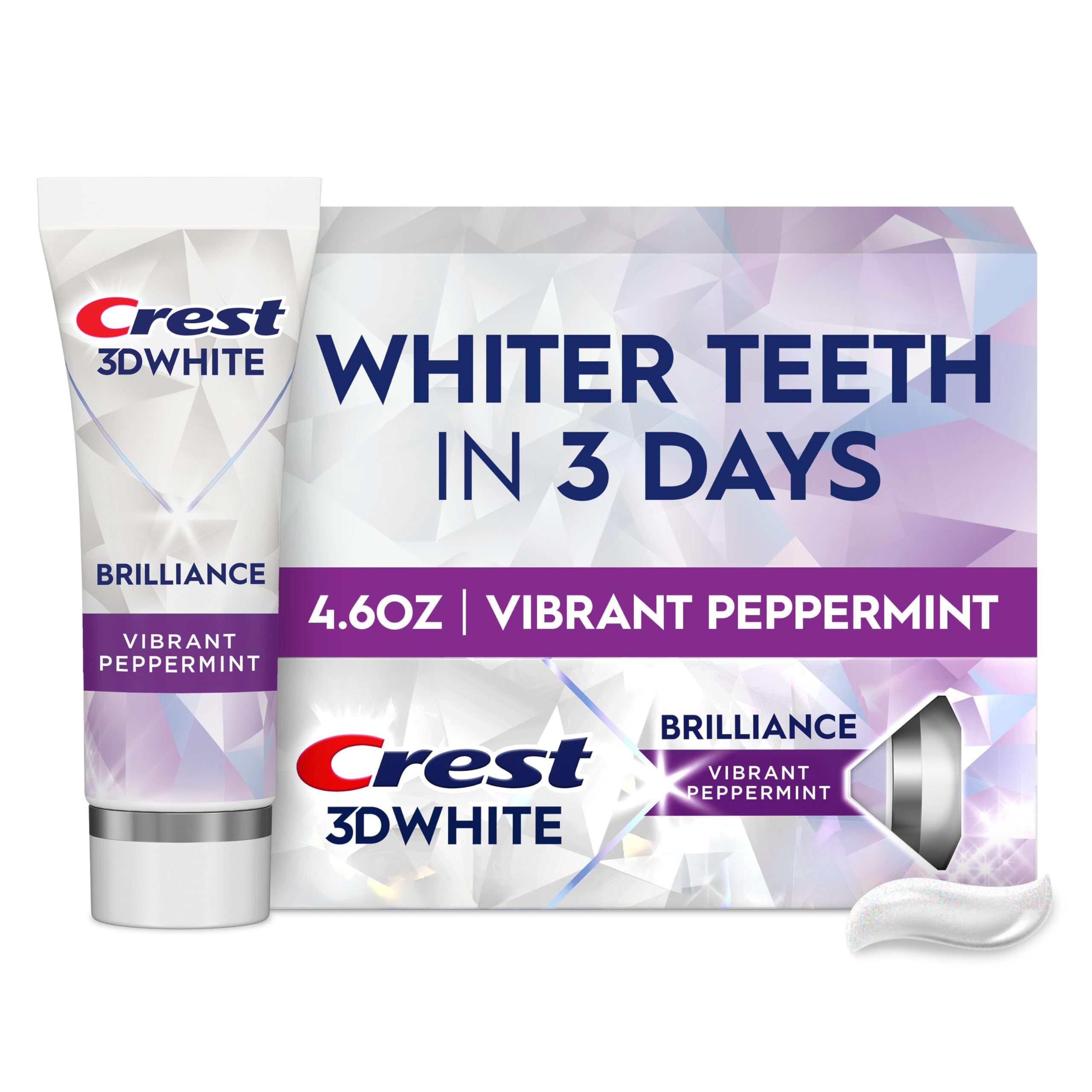 Crest 3D White Brilliance frente del envase mostrando marca y beneficio blanqueador