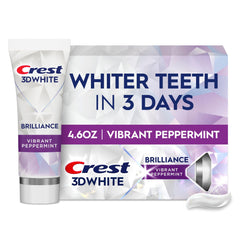 Crest 3D White Brilliance frente del envase mostrando marca y beneficio blanqueador