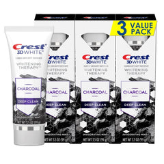Crest 3D White frente del empaque mostrando pack de tres - visibilidad de producto y presentación