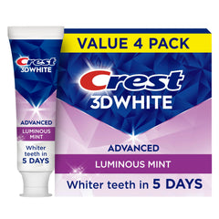 Crest envase frontal mostrando diseño y beneficios para sonrisa más brillante