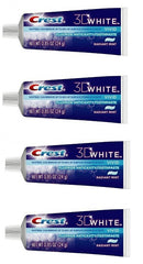 Crest 3D White frente del empaque mostrando tamaño viaje y efecto blanqueador