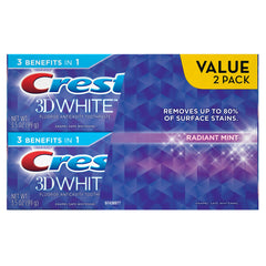 Crest 3D White frontal del empaque mostrando la marca y beneficio blanqueador