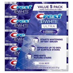 Crest 3D White tubo frontal mostrando Vivid Mint y frescor duradero