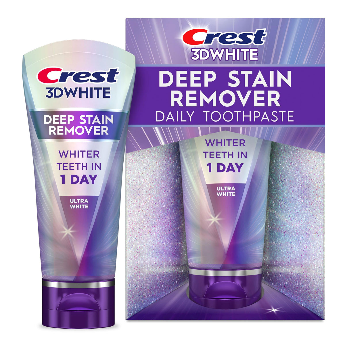 Crest 3DWhite Brilliance frontal mostrando el envase y beneficios rápidos