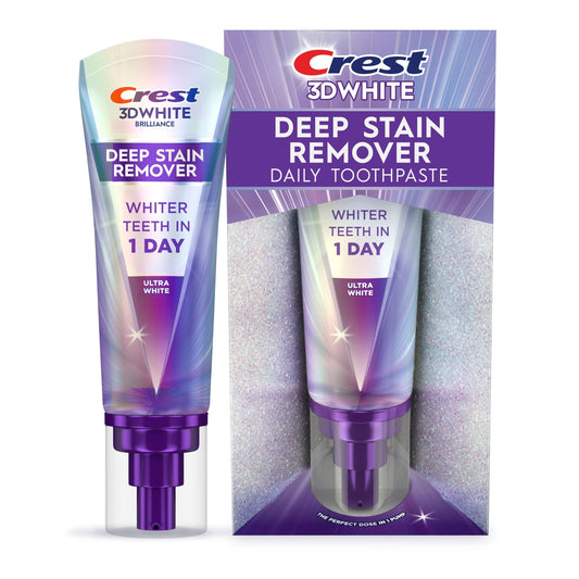 Crest 3DWhite frente del tubo mostrando diseño y beneficio blanqueador