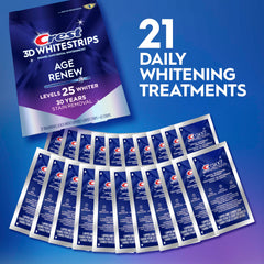 Persona aplicando Crest 3DWhitestrips Age Renew para un blanqueado cómodo en casa