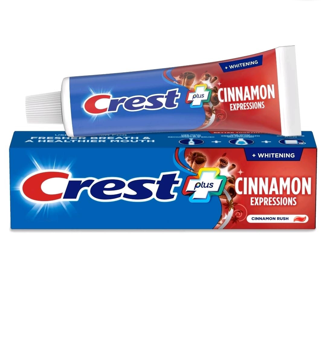 Crest caja frontal Cinnamon Rush mostrando identidad y beneficio limpieza
