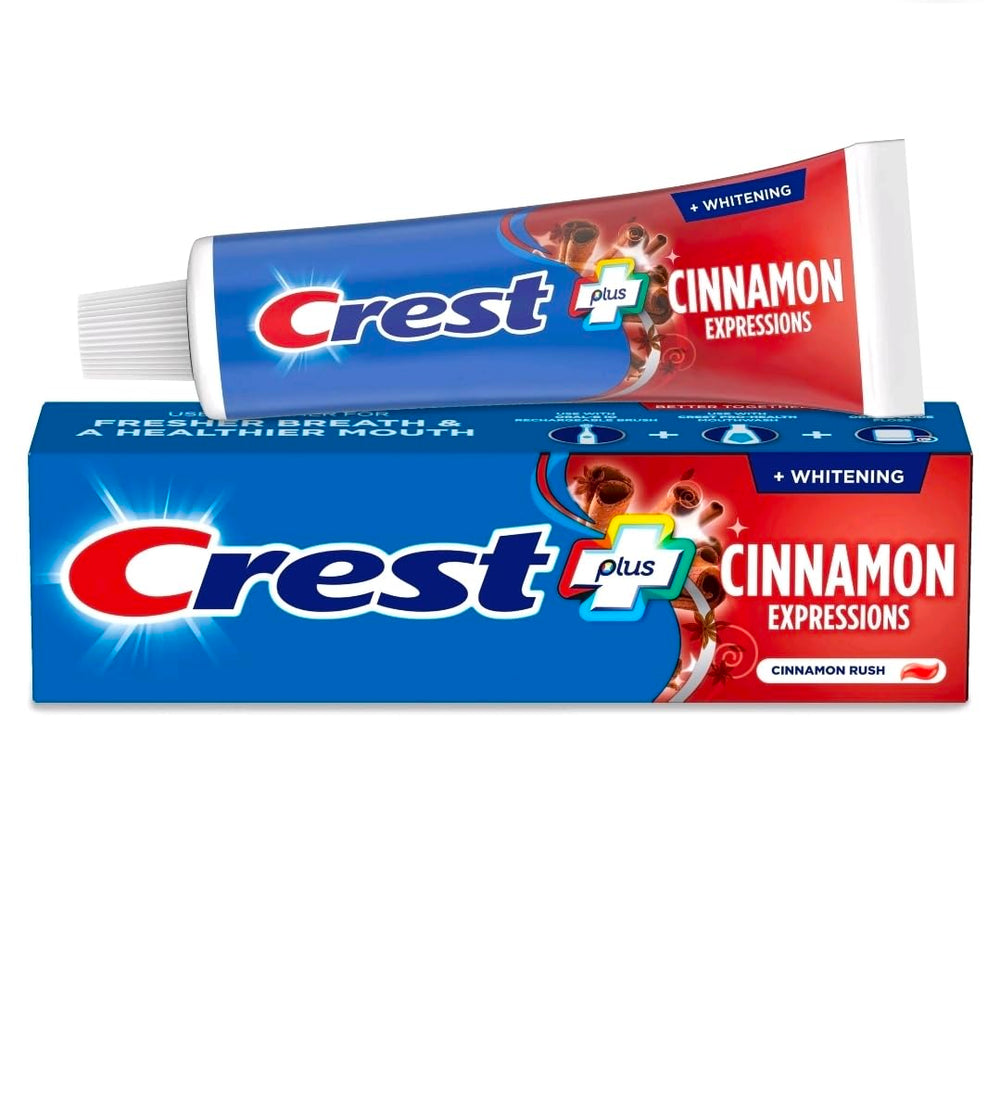Crest caja frontal Cinnamon Rush mostrando identidad y beneficio limpieza