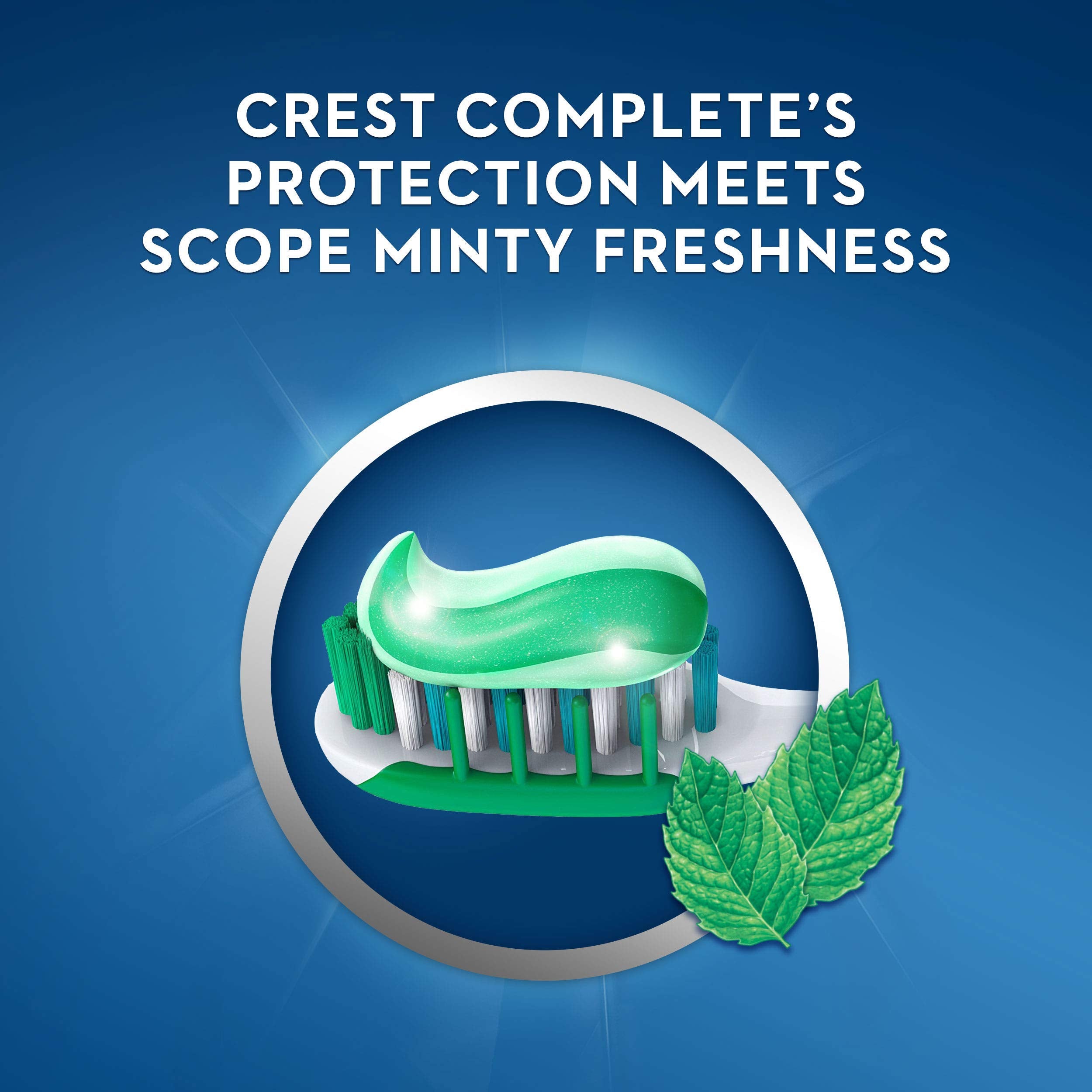 Detalle de la etiqueta Crest Complete resaltando flúor y beneficios