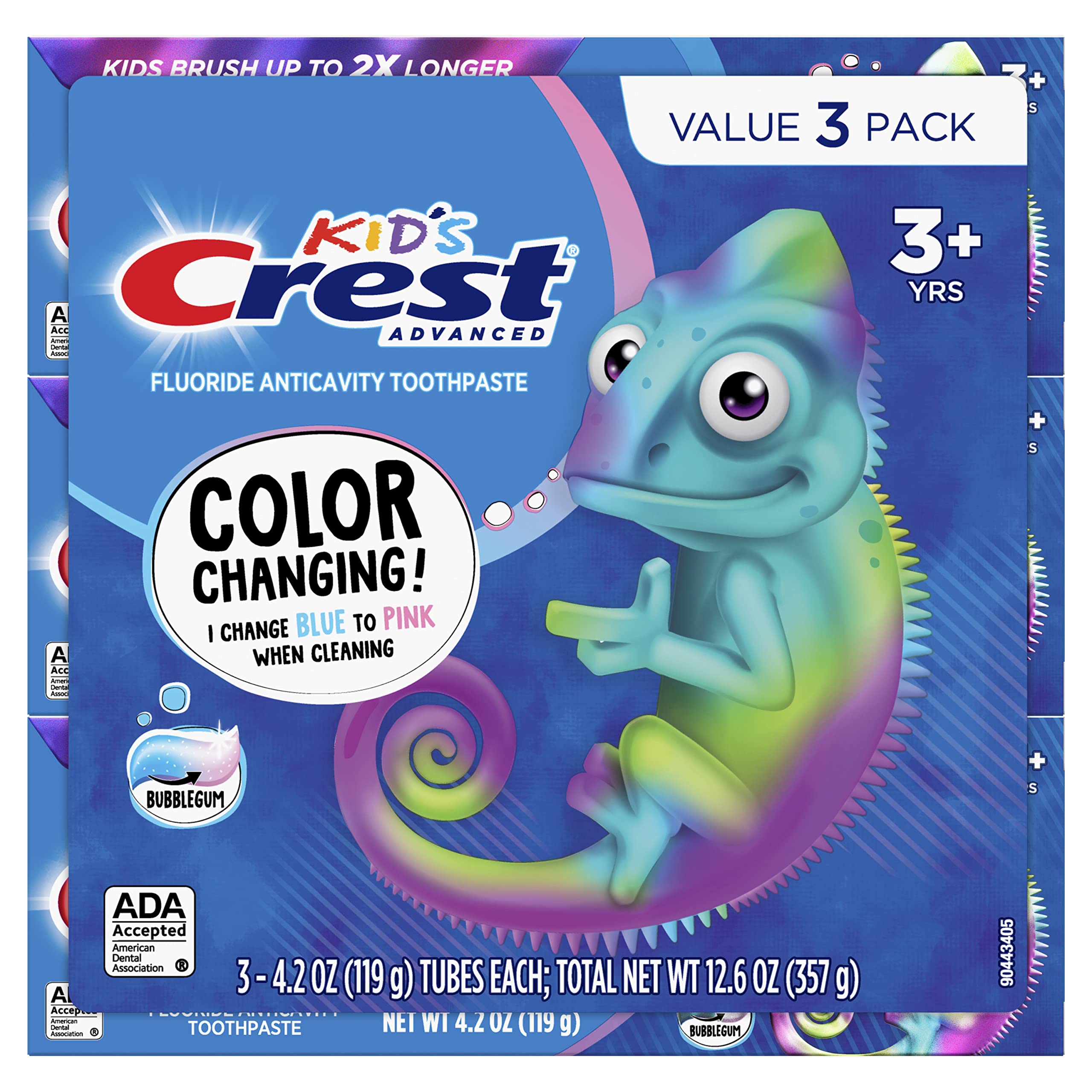 Crest textura de la pasta azul antes de cambiar a rosa para motivar cepillado