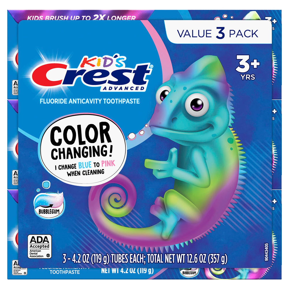 Crest textura de la pasta azul antes de cambiar a rosa para motivar cepillado