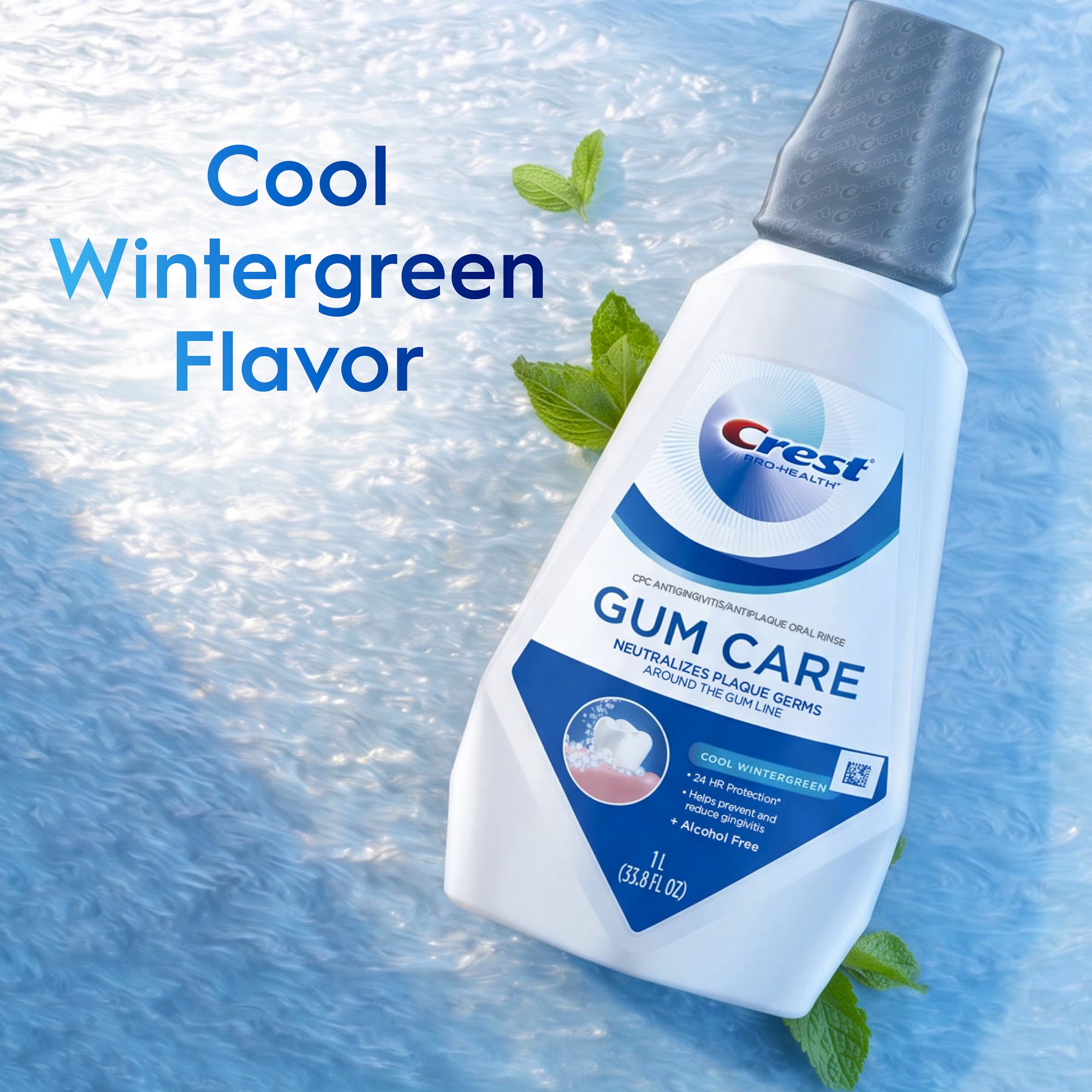 Crest en uso por hombre en baño enjuagando para una rutina diaria práctica