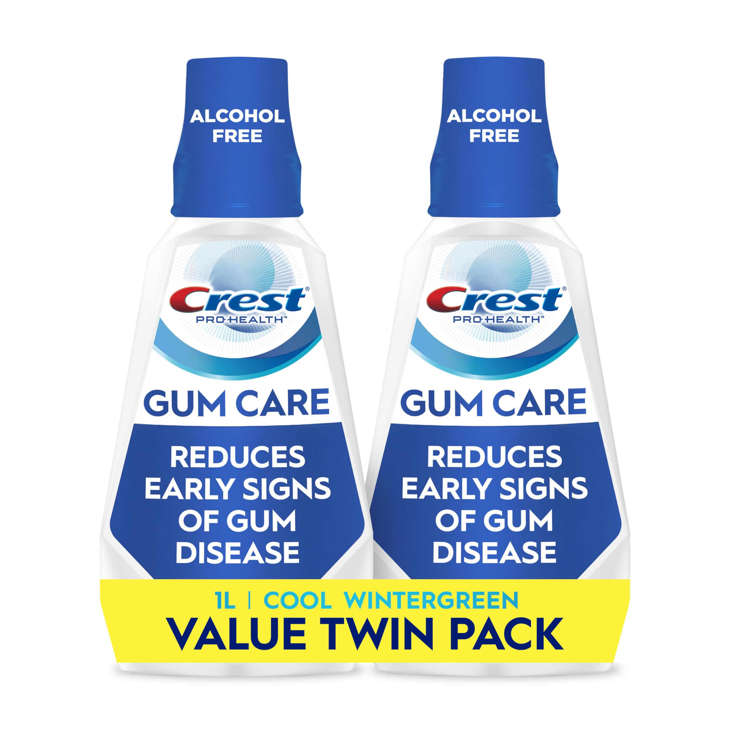 Crest enjuague frontal pack 2 mostrando botellas y etiqueta y beneficio de protección