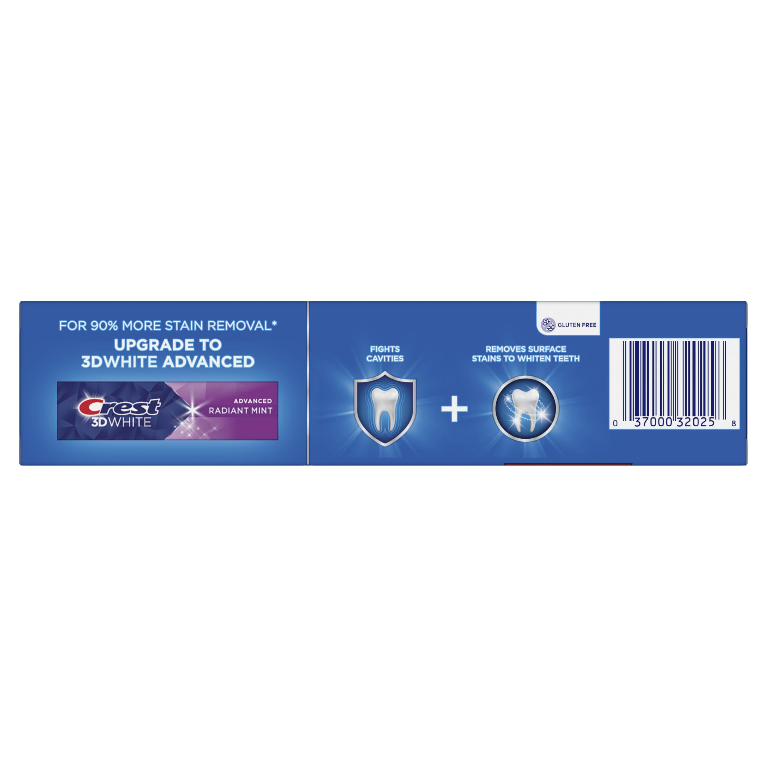 Crest etiqueta enfocada en ingredientes bicarbonato y peróxido