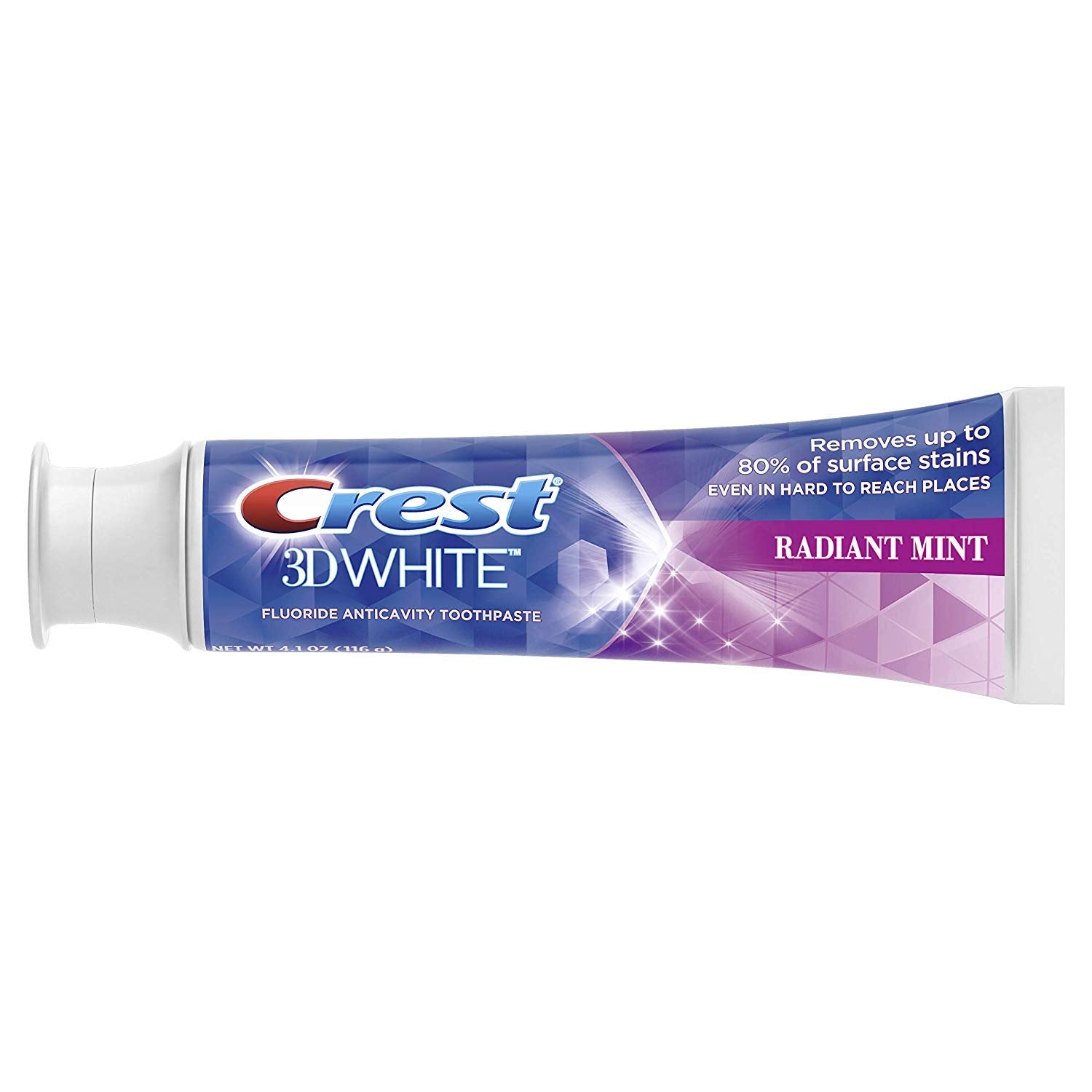 Crest etiqueta con ingredientes y beneficio de fluoruro para el esmalte