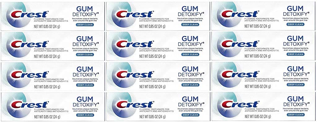 Crest frasco de viaje frente mostrando etiqueta y beneficio limpieza profunda