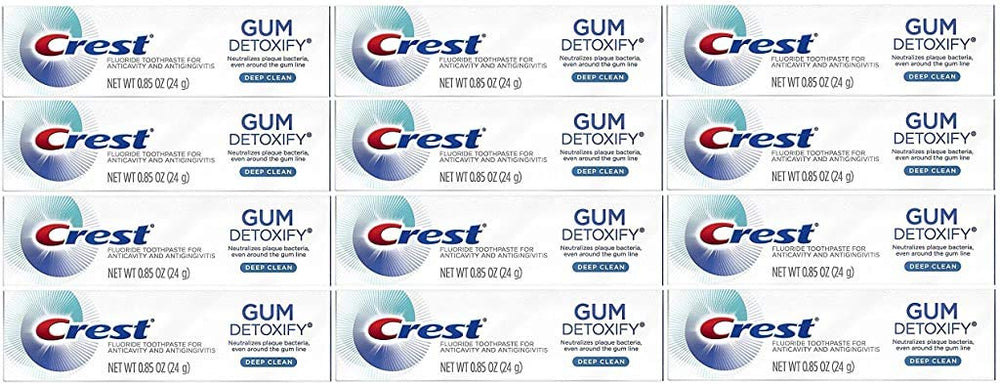 Crest frasco de viaje frente mostrando etiqueta y beneficio limpieza profunda