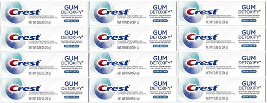 Crest frasco de viaje frente mostrando etiqueta y beneficio limpieza profunda
