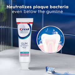 Crest etiqueta con ingredientes clave y flúor estable