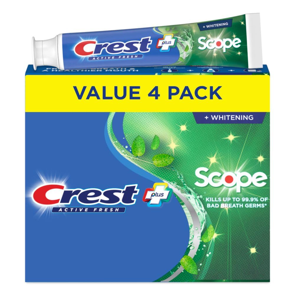 Crest pack de 4 frente mostrando ahorro y frescura