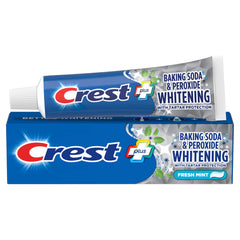 Crest pasta frontal del envase mostrando Fresh Mint y beneficios