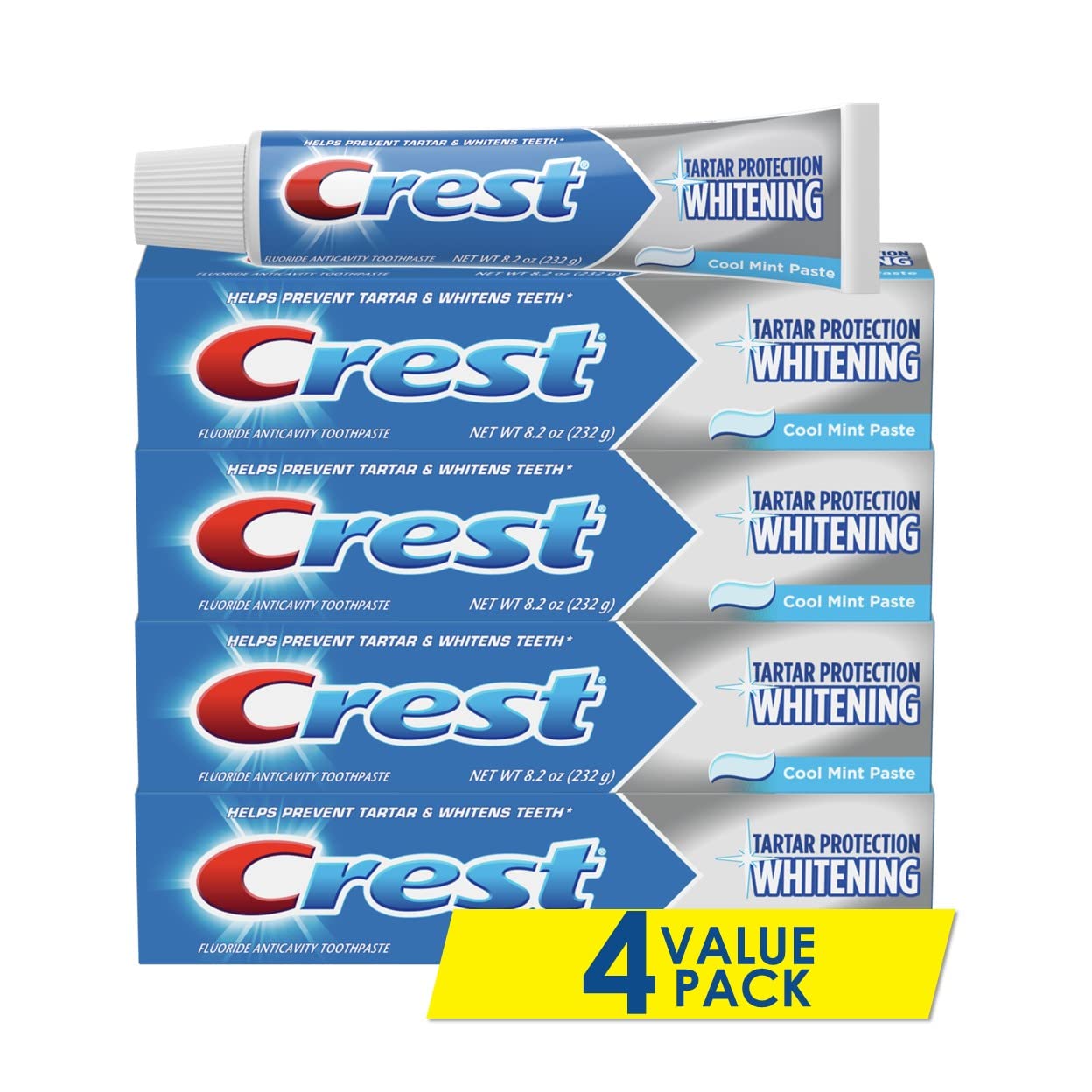 Crest presentación frontal pack de 4 mostrando ahorro y disponibilidad