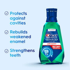 Crest etiqueta con ingredientes y ventajas para fortalecer el esmalte