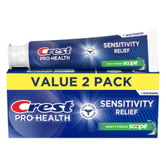 Crest empaque frontal del pack de dos tubos mostrando marca y tamaño
